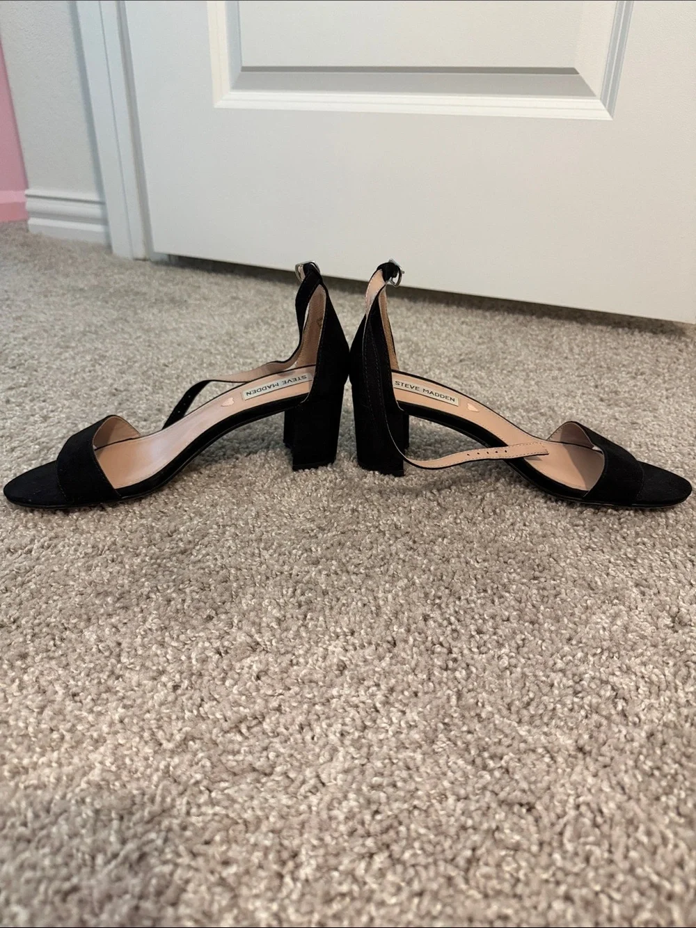Steve Madden Black Open-Toe Block Heel Sandals with Ankle Strap